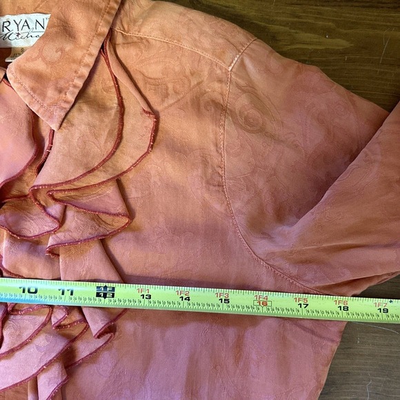 Ryan Michael Small Western Silk Cotton Orange Long Sleeve Ruffle Blouse Top - Picture 8 of 13